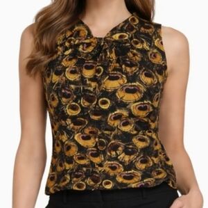 Milly Silk Peacock Feather Print Tie Neck Sleeveless Blouse Size 4